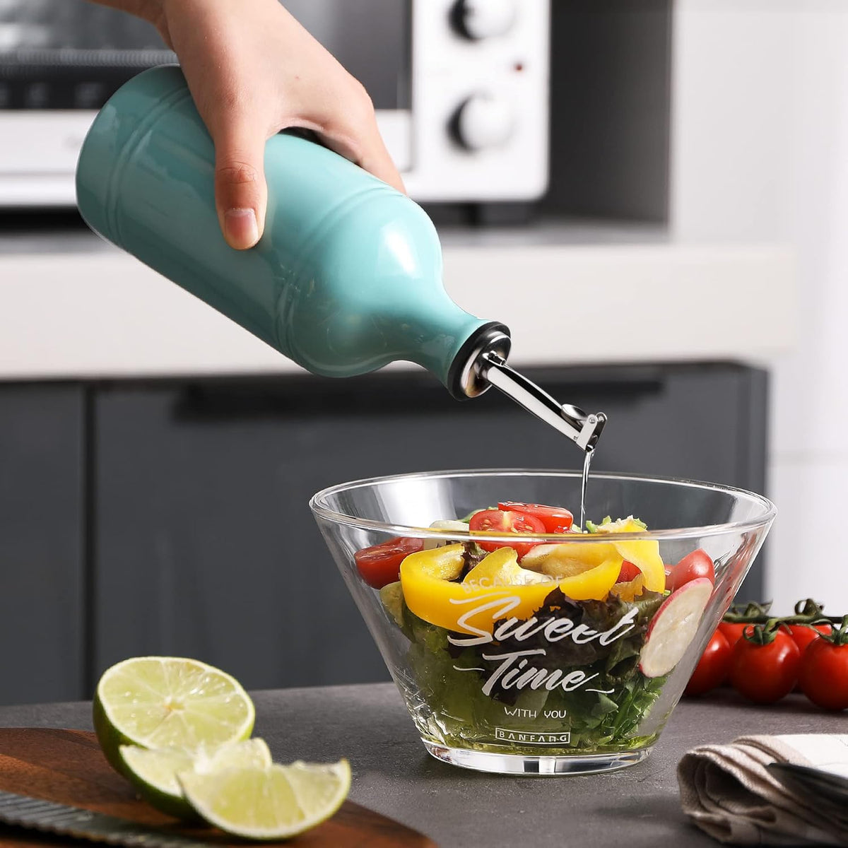 Sweejar Ceramic Olive Oil Dispenser Bottle, Opaque Oil Cruet Protects Oil to Reduce Oxidation