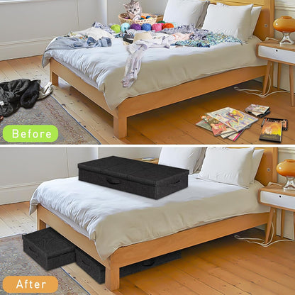 punemi Under The Bed Storage Containers 3 Pack, 6 Inch Tall Stackable Underbed Storage Bins With