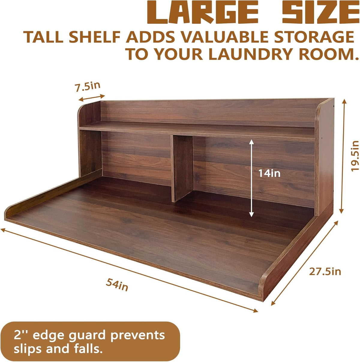 Royxen 2-Tier Washer Dryer Countertop,19.5" H Wood Washer and Dryer Topper with Shelf,Laundry