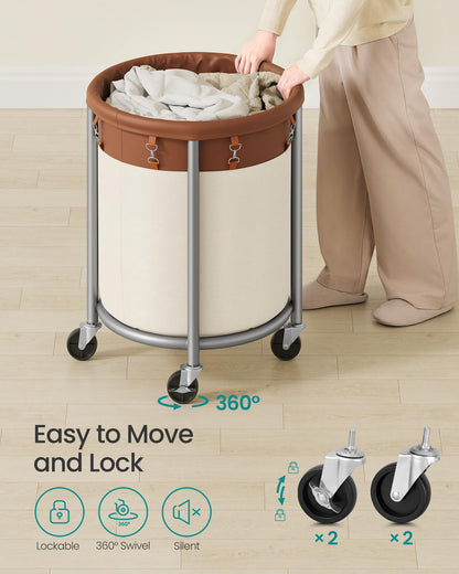 SONGMICS Laundry Basket with Wheels, 29 Gal., Steel Frame, Removable Bag