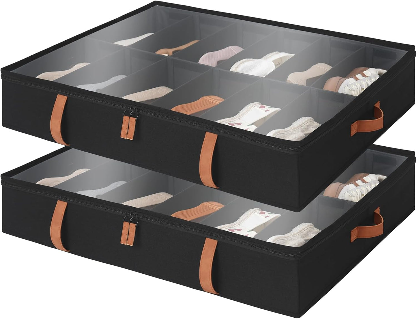 StorageWorks Shoe Organizer Under Bed for Closet, 2-Pack Ultra-thick Fabric Shoe Storage Containers