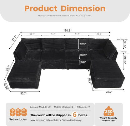 HOOOWOOO Modular Sectional Sofa,6 Pieces Sectional Couches for Living Room,131X66 L Shaped Cloud