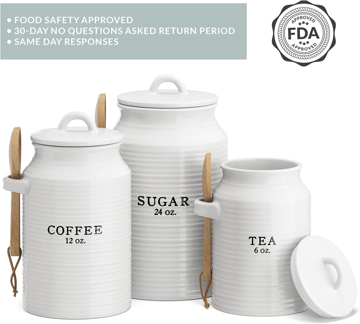 Barnyard Designs Canister Set for Kitchen Counter, Coffee Tea Sugar Container Ceramic Set