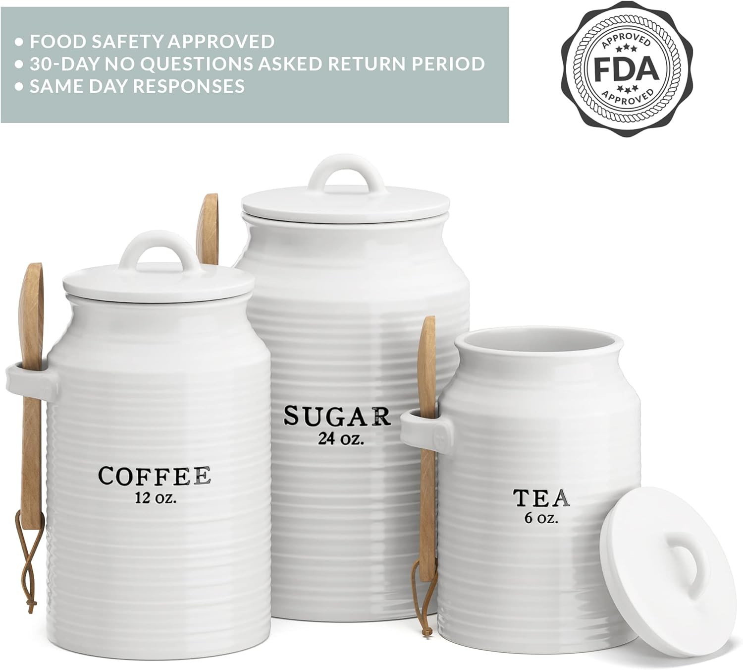 Barnyard Designs Canister Set for Kitchen Counter, Coffee Tea Sugar Container Ceramic Set