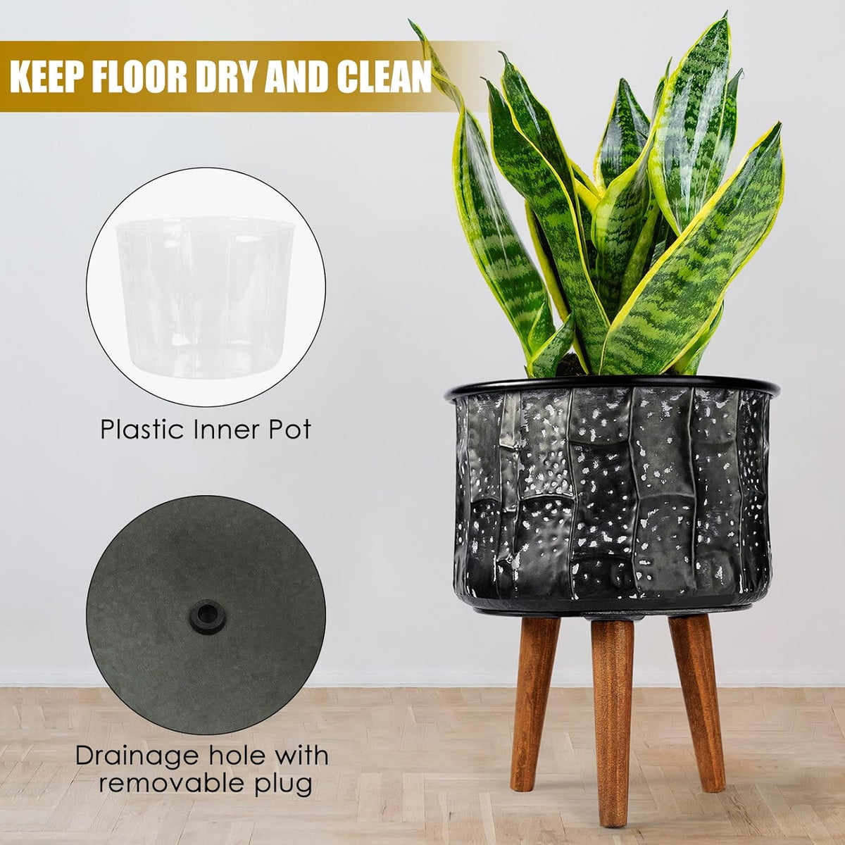 Harvest Land Plant Pots with Stand, Set of 2 Large Modern Planters Metal Tall Handmade Flower Pots