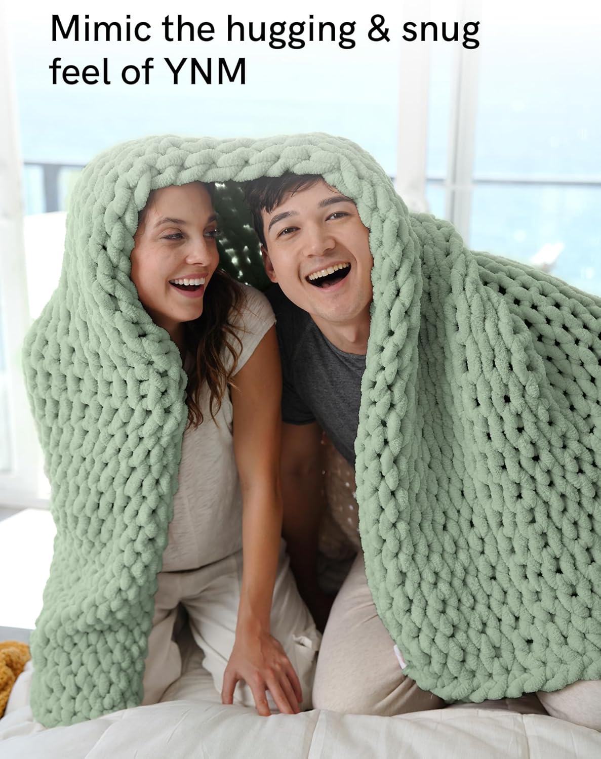 YnM Chunky Throw Blanket, Medium-Weight, Hand Knitted with Chenille Yarn, Skin Friendly, Ventilated
