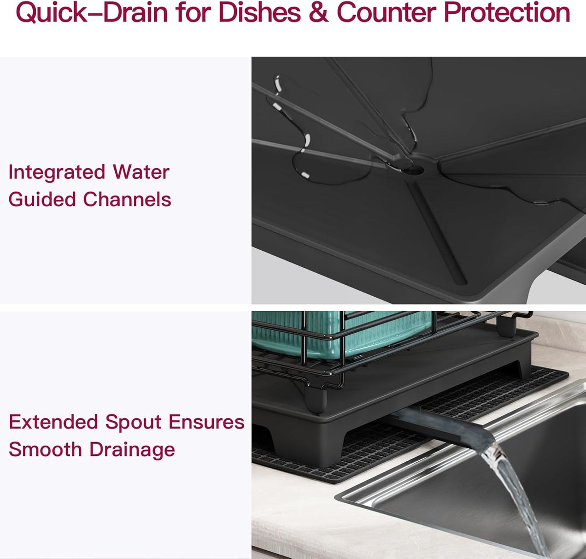 BOOSINY 2 Tier Black Large Stainless Steel Dish Drainers Drying Rack for Kitchen Counter with
