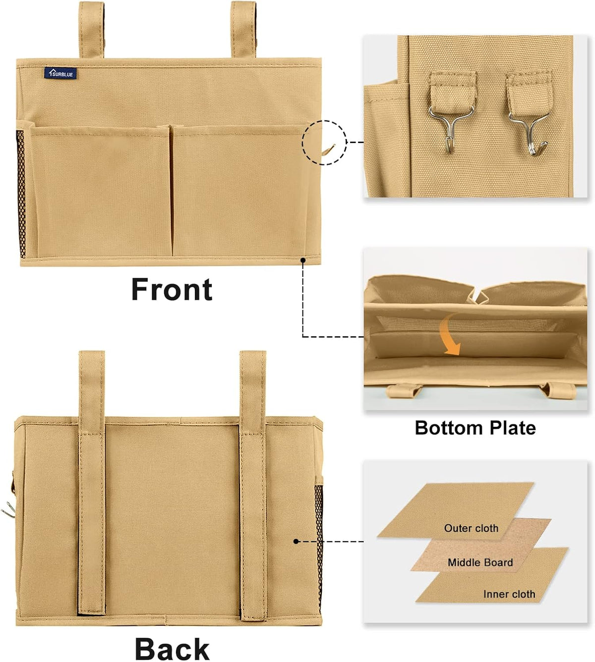 Surblue Bedside Caddy Hanging Organizer Bedside Storage Bag for Bunk and Hospital Beds (Small