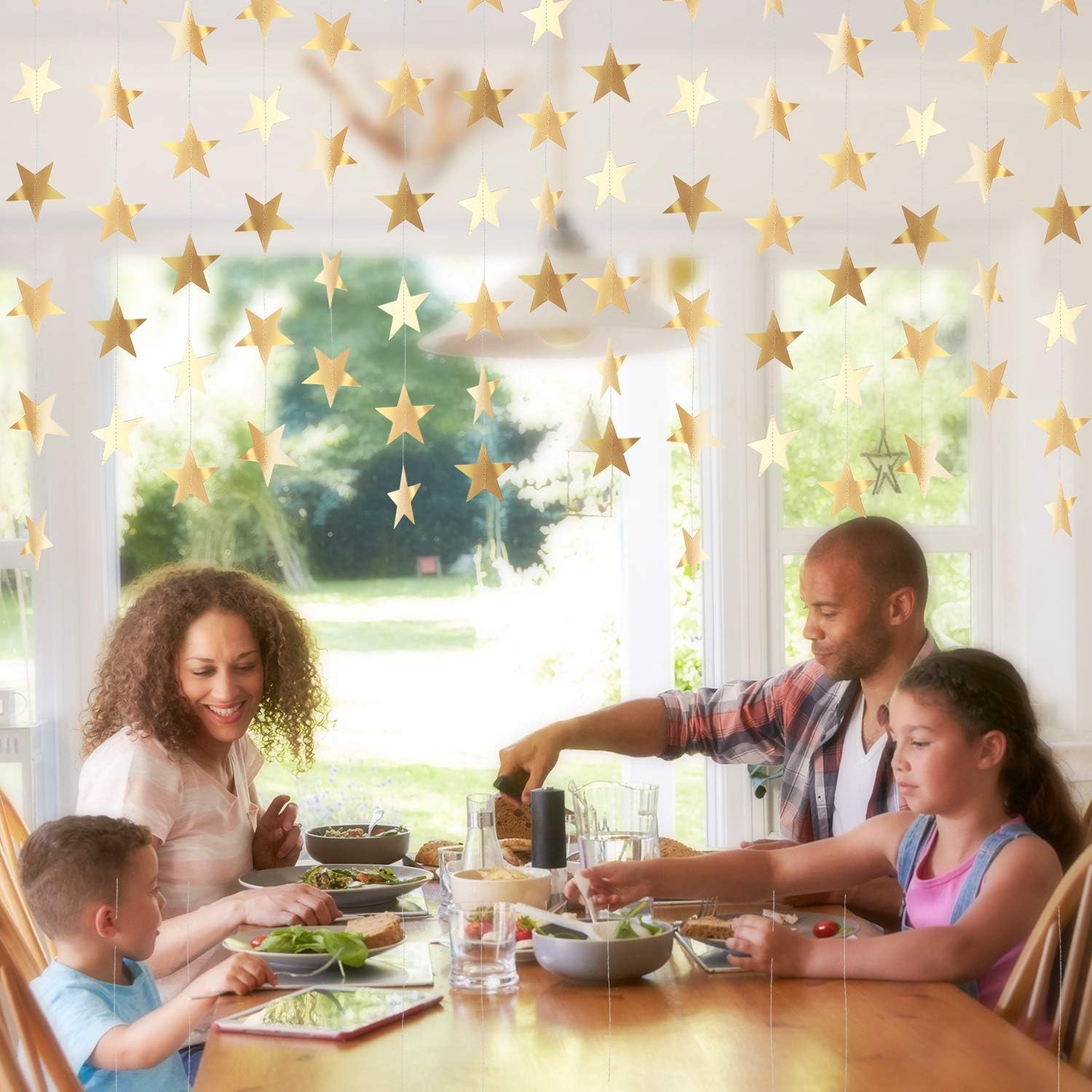 Patelai Glitter Star Garland Banner Decor 130 Feet Star Hanging Bunting Banner Twinkle Backdrop for