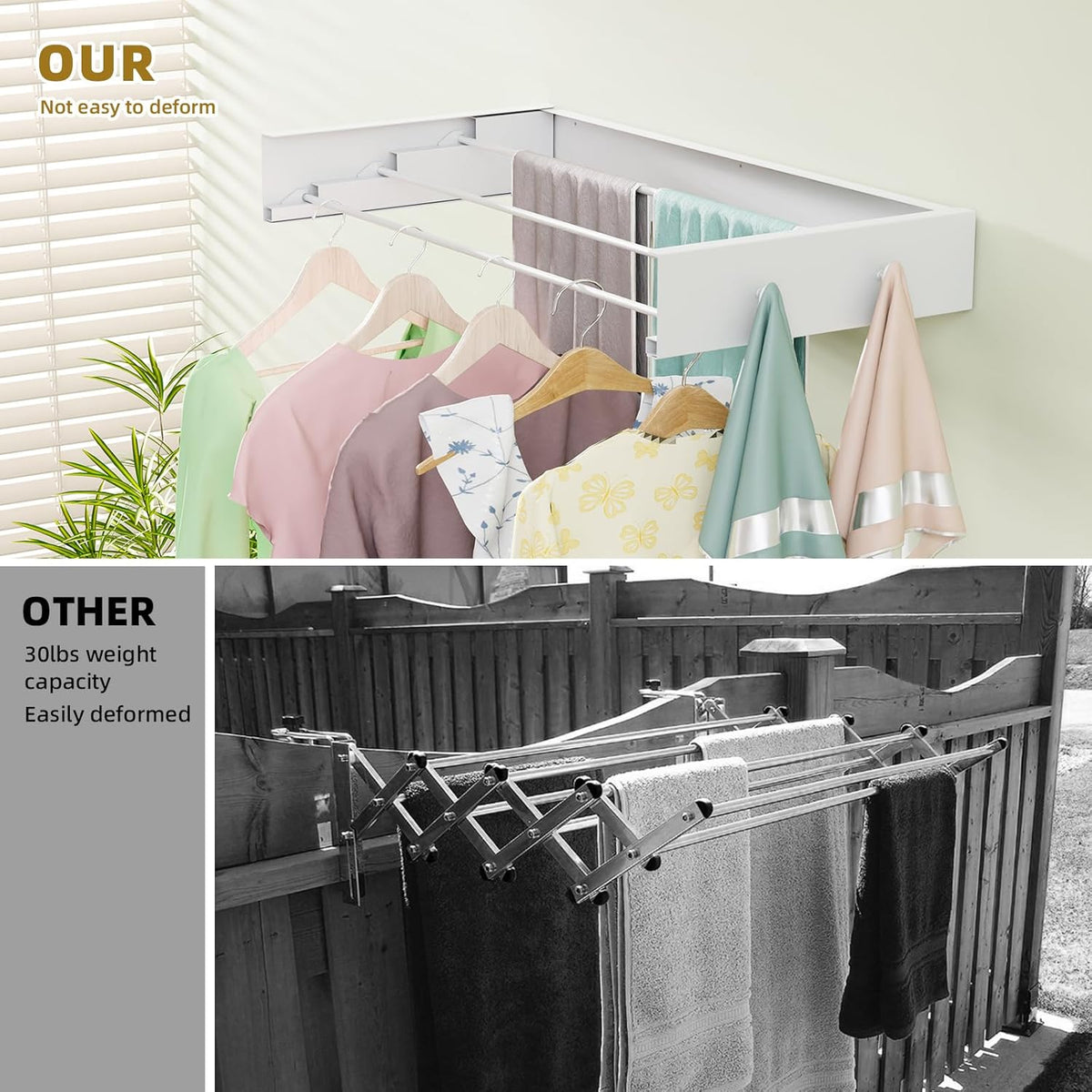 Wall Mounted Drying Rack for Laundry 19.8'', Folding Drying Rack Clothing Wall Mount with 3 Rods