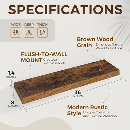 36 inch Floating Shelves Wall Shelves for Office with Invisible Brackets, 8 inch Deep Shelves for