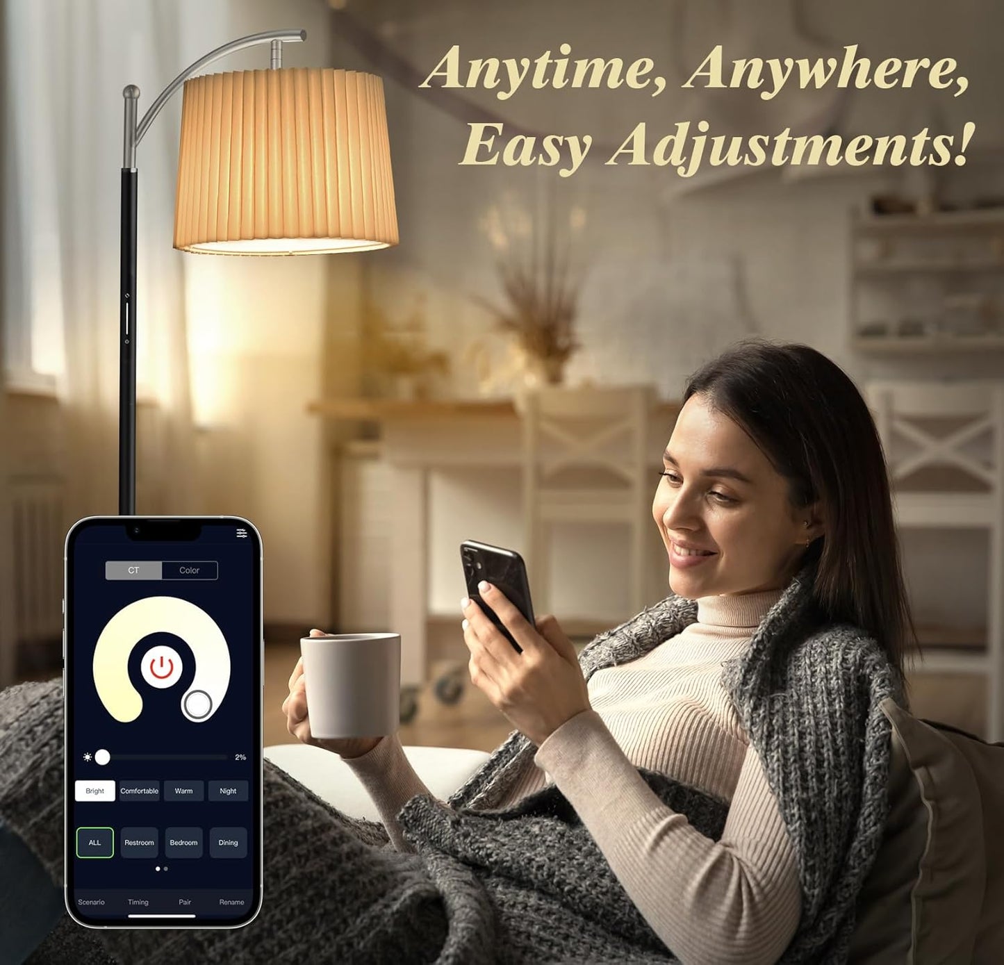 Floor Lamp, LED Floor Lamp with APP & Remote & Touch Control, Stepless Color Temperatures and
