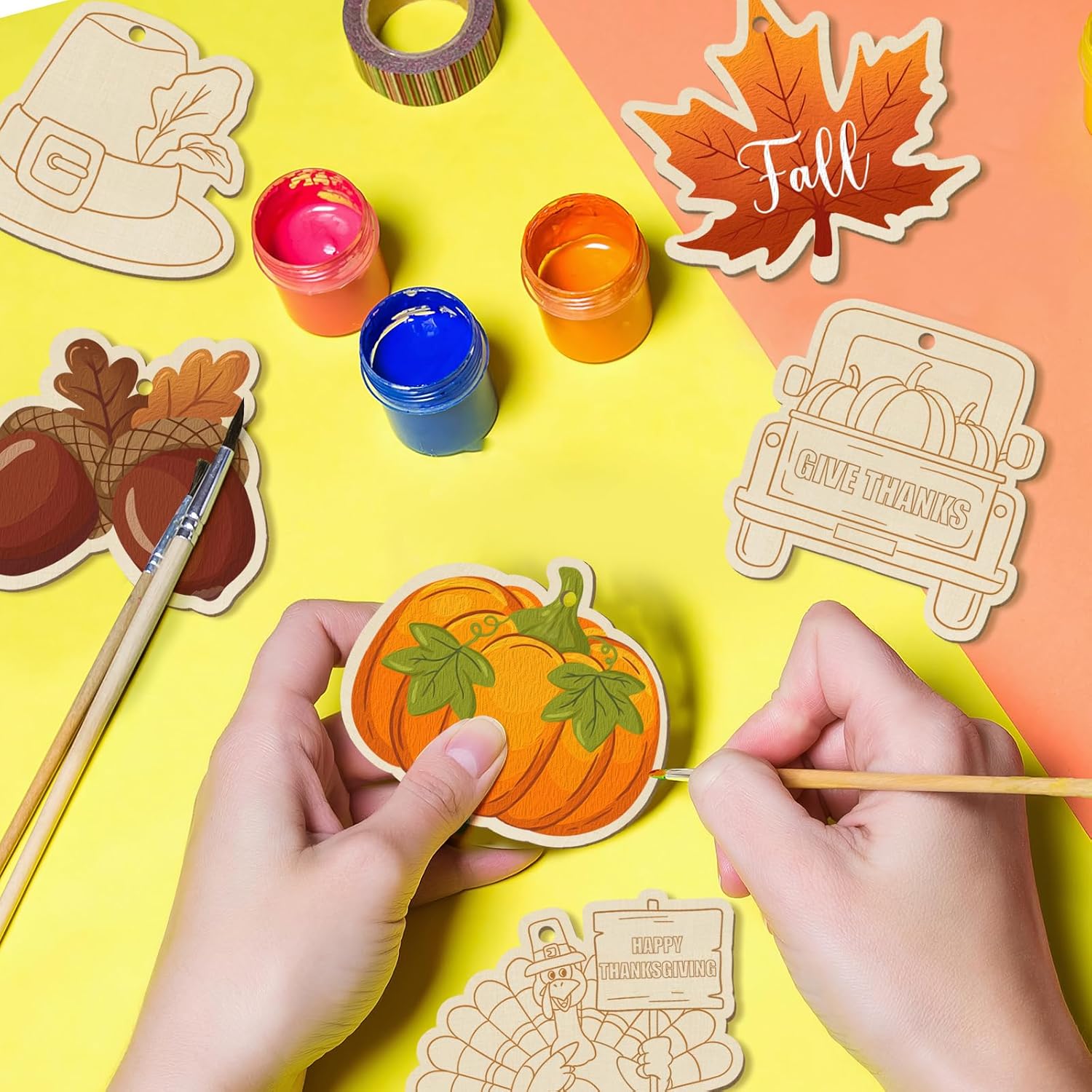 80PCS Wooden Thanksgiving Decoration Turkey Ornaments to Paint Happy Thanksgiving Cutouts