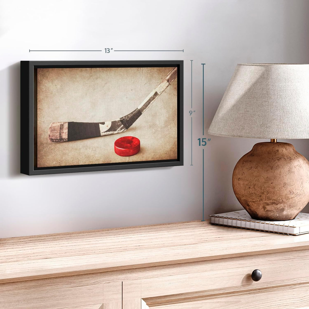 Elephant Stock Vintage Ice Hockey Wall Art - Horizontal Framed Canvas - 1-Piece Hallway Wall Decor