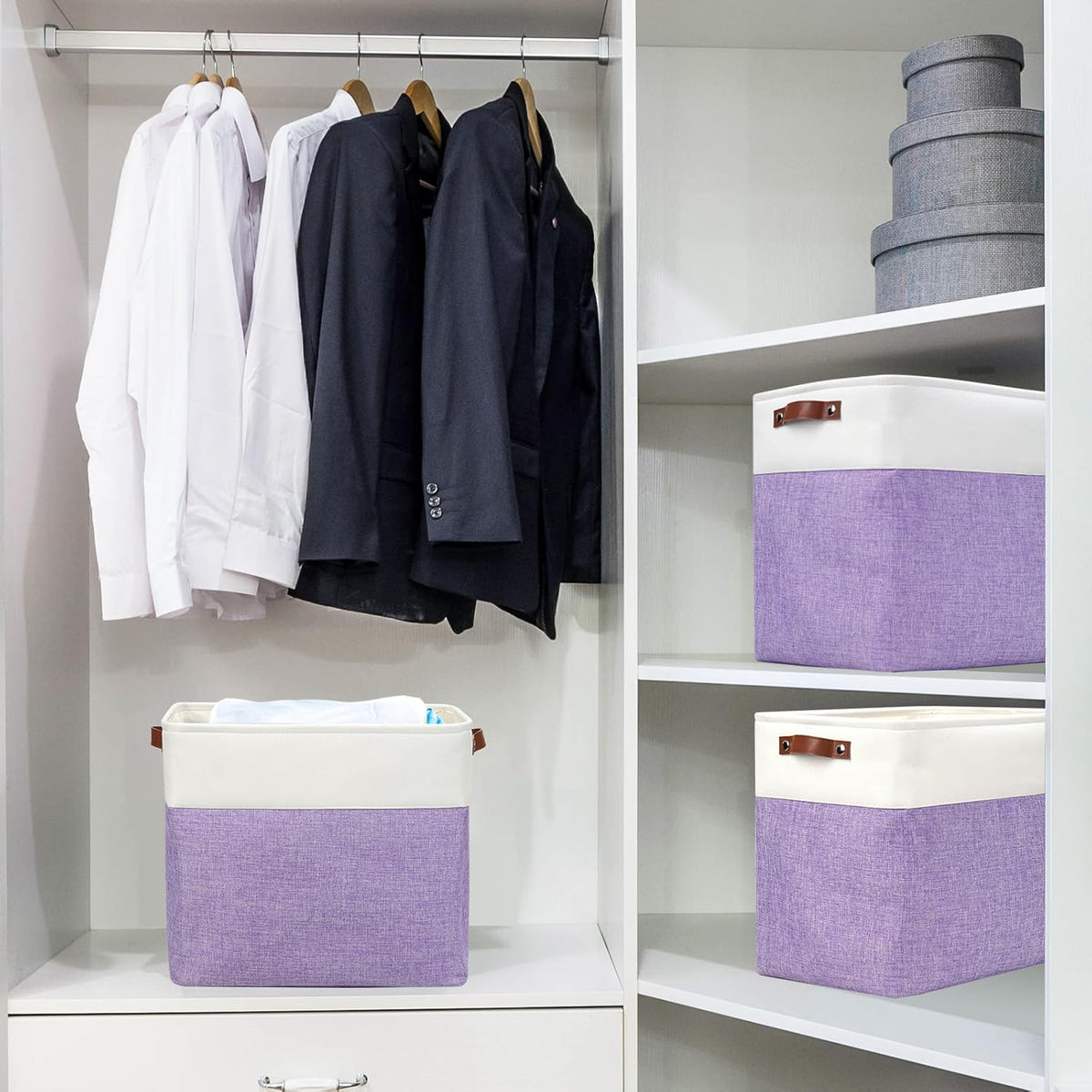 Large Fabric Storage Baskets | 50L Storage Bins, Decorative Linen Closet Baskets with Handles for