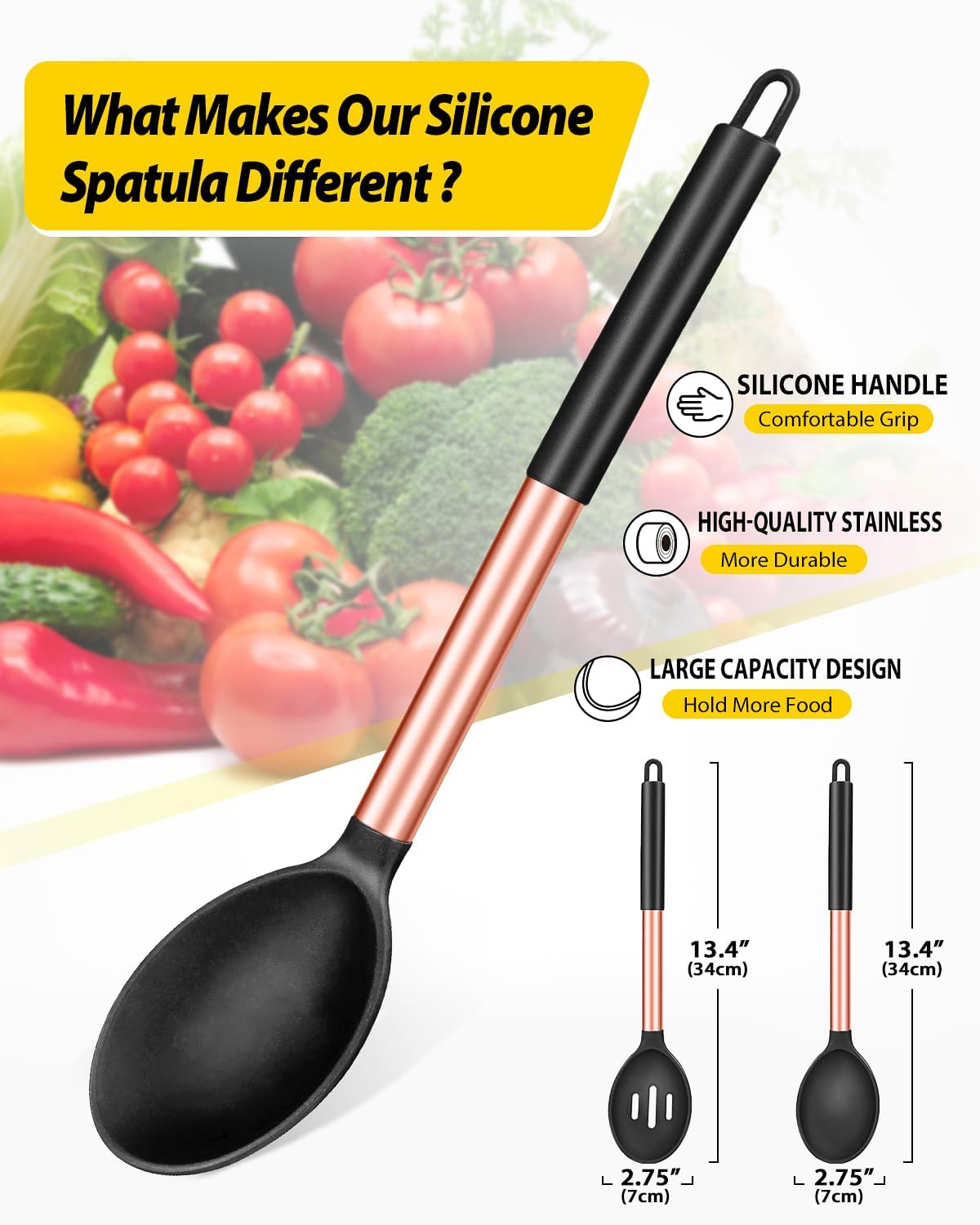 Pack of 2 Large Silicone Cooking Spoons,Non Stick Solid Basting Spoon,Heat-Resistant Kitchen