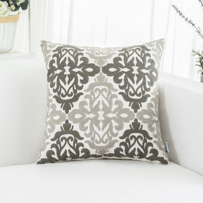 HWY 50 Grey Gray Decorative Throw Pillow Covers 18x18 Inch (1 Piece), Embroidered Cotton Farmhouse