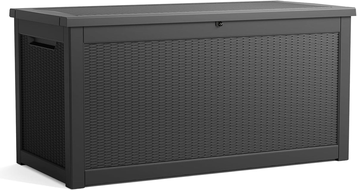 Vixzen 260 Gallon Resin Deck Box, Lockable Outdoor Storage Box for Patio Cushions Storage