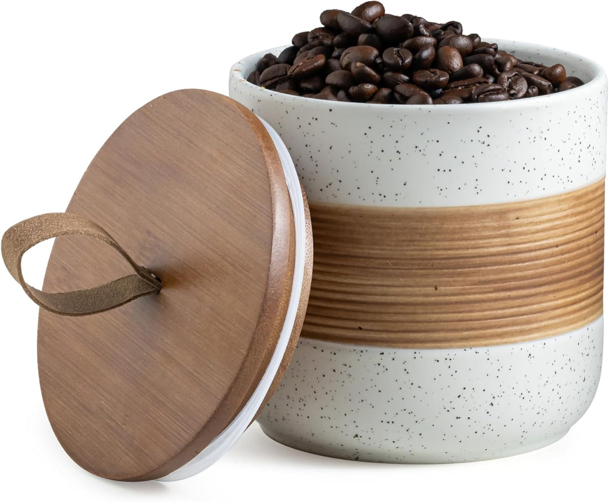 Ceramic Jar with Lid, Coffee Container Kitchen Food Storage Jars for Spice Sugar Tea Bag, Stackable