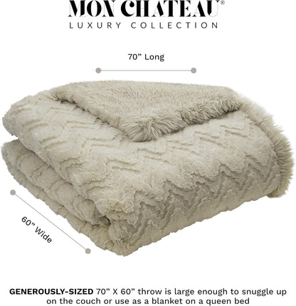 Mon Chateau Premium Reversible Queen Size Luxury Faux Fur Throw for Couch, Sofa, or Queen Size Bed
