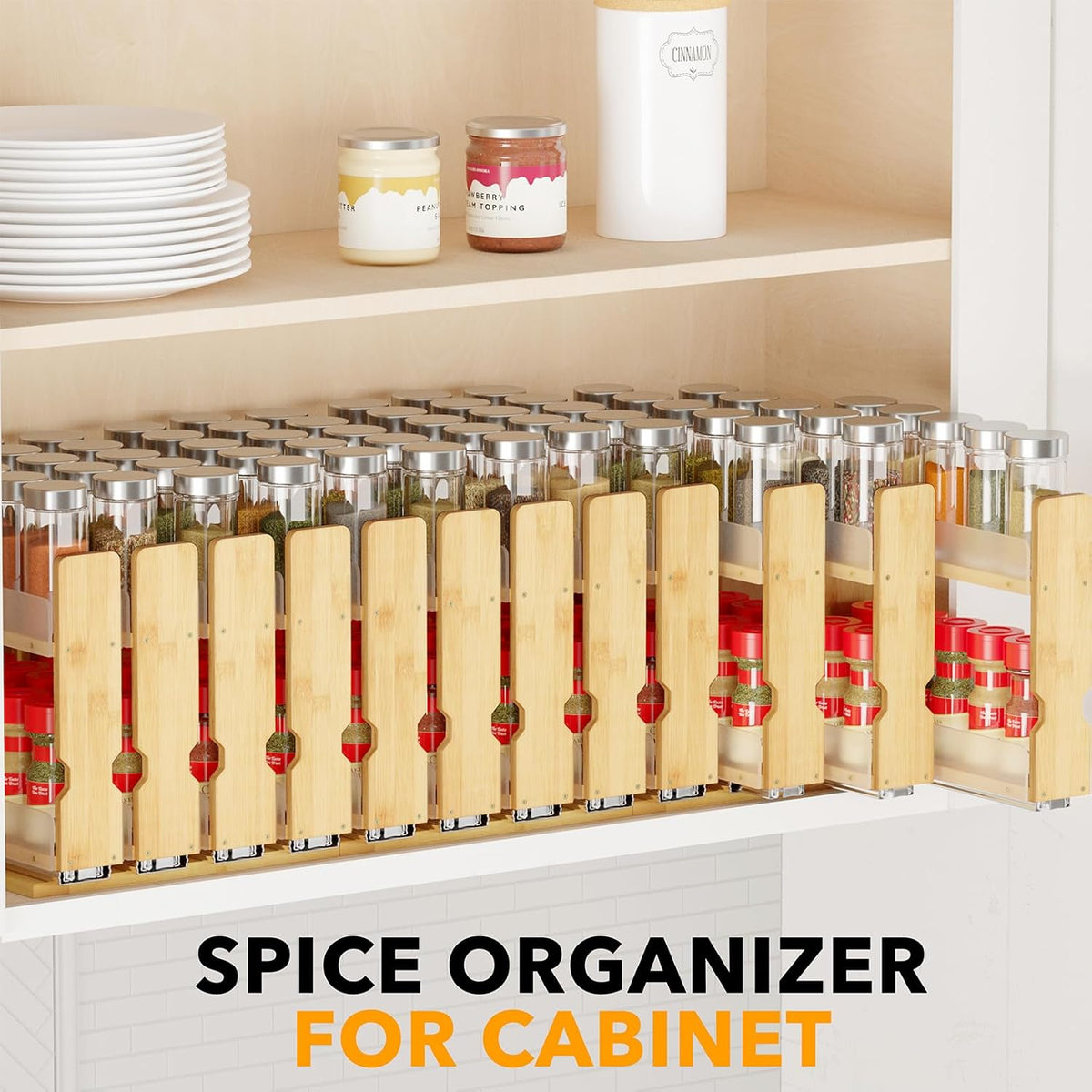 SpaceAid Bamboo Pull Out Spice Rack Organizer for Cabinet, Heavy Duty Slide Out Seasoning Kitchen