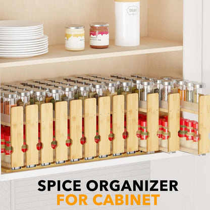 SpaceAid Bamboo Pull Out Spice Rack Organizer for Cabinet, Heavy Duty Slide Out Seasoning Kitchen