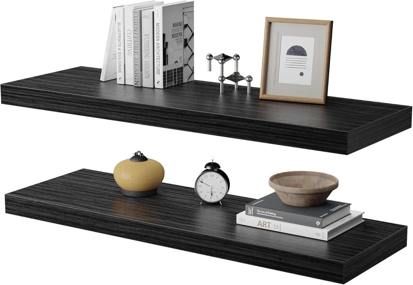 Wall Shelf Set of 2,Dark Wood Floating Shelves 30 in W x 10 in D x 1 in H, Wooden Floating Wall