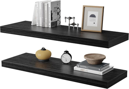 Wall Shelf Set of 2,Dark Wood Floating Shelves 30 in W x 10 in D x 1 in H, Wooden Floating Wall