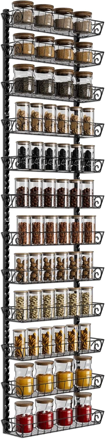 SWOMMOLY Adjustable Wall Mount Spice Rack Organizer, 12-Tier Dual-use (Multi-use) Hanging Spice