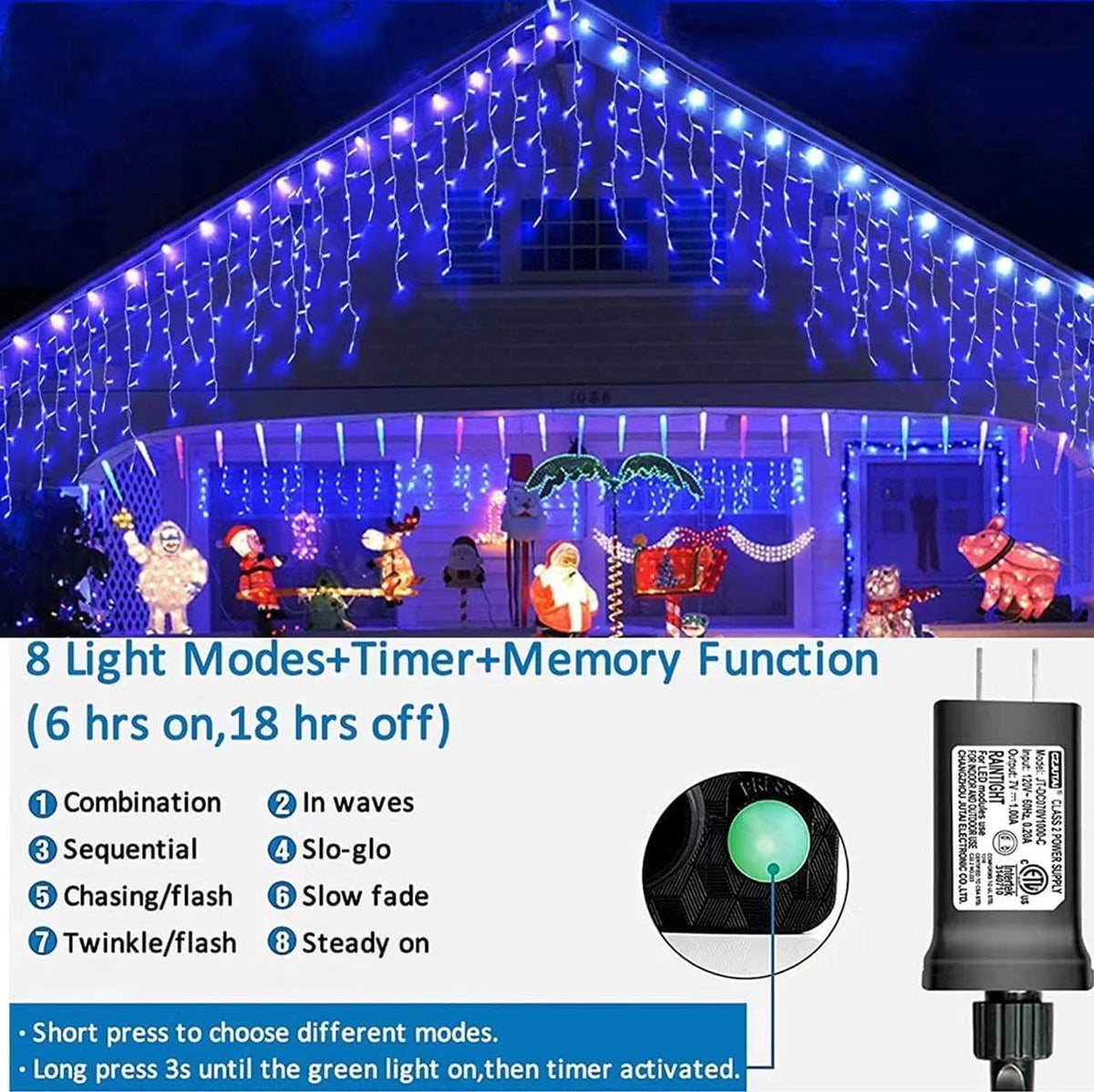 YEGUO 66ft 800 LED Blue Icicle Lights Outdoor Waterproof, 160 Drops Icicle String Light