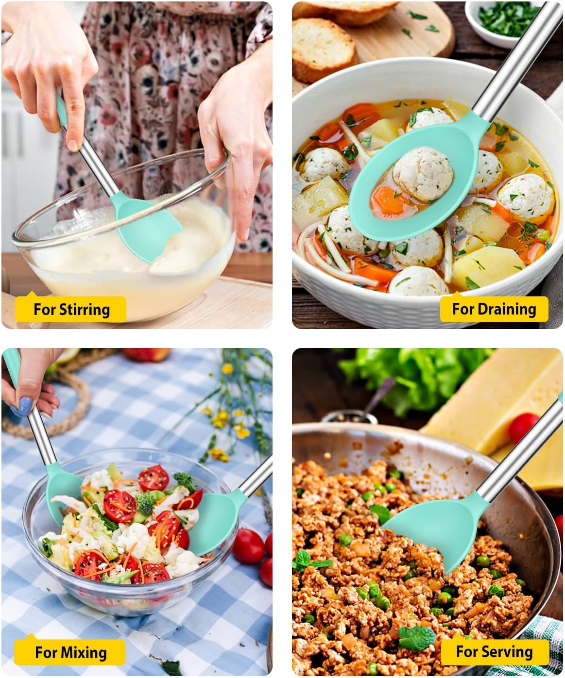 Pack of 2 Large Silicone Cooking Spoons,Non Stick Solid Basting Spoon,Heat-Resistant Kitchen