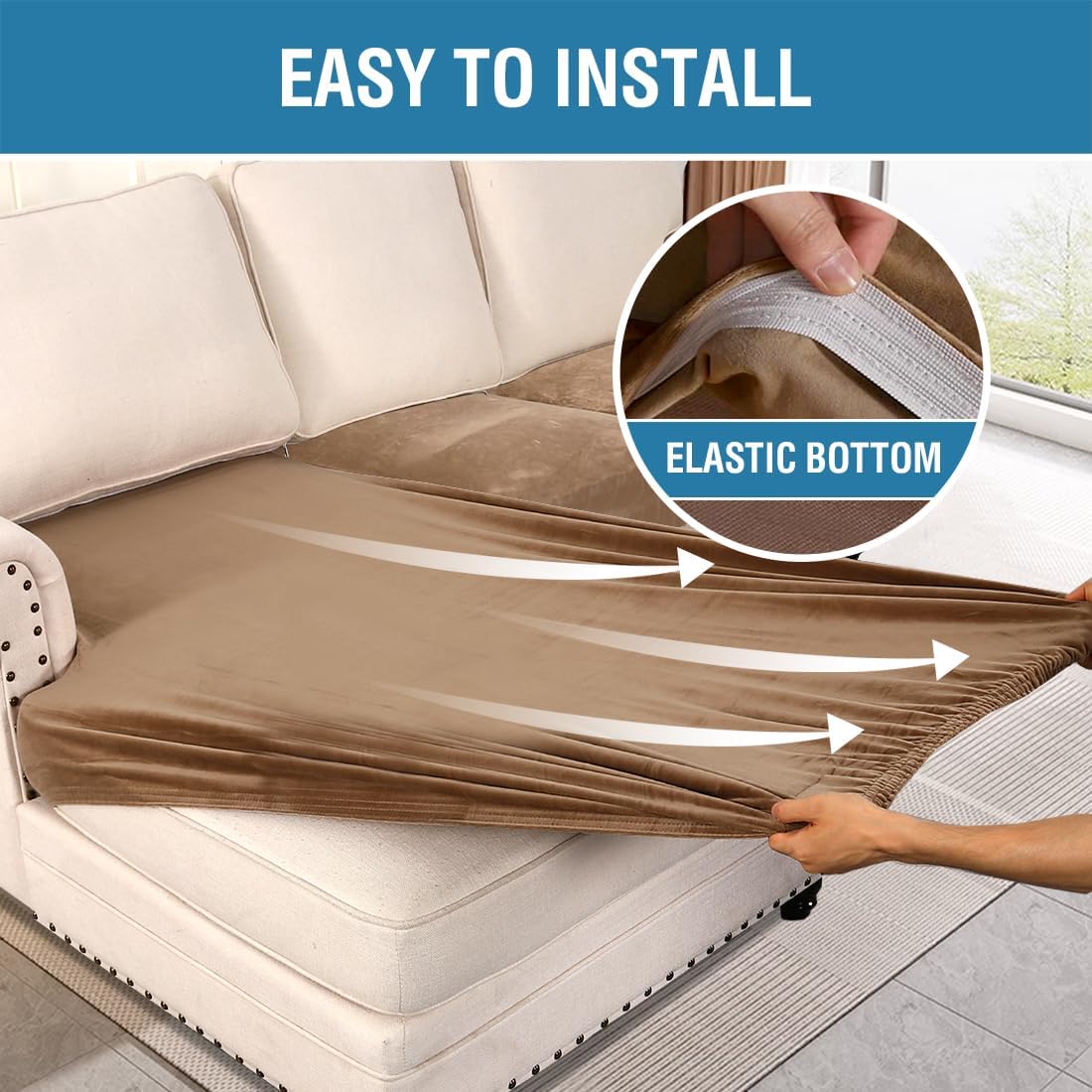 H.VERSAILTEX Velvet Stretch Sectional Couch Cover - 4 Pieces for L Shape Sofa With Separate Seat
