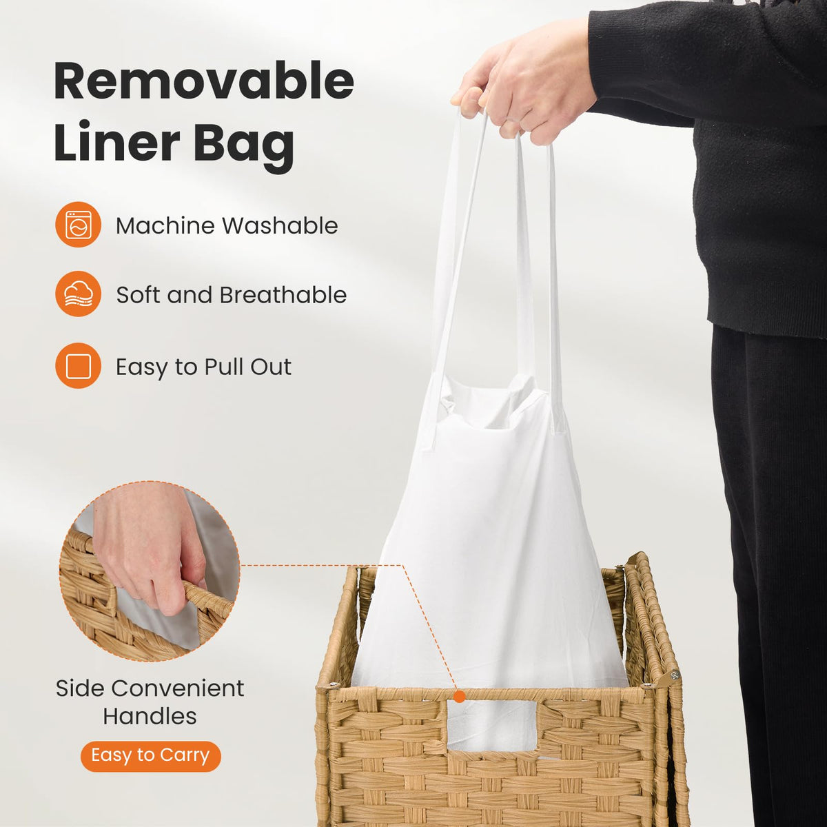 DUMOS Wicker Laundry Basket with Lid, 110L Woven Laundry Hamper with Handles, Foldable Rattan