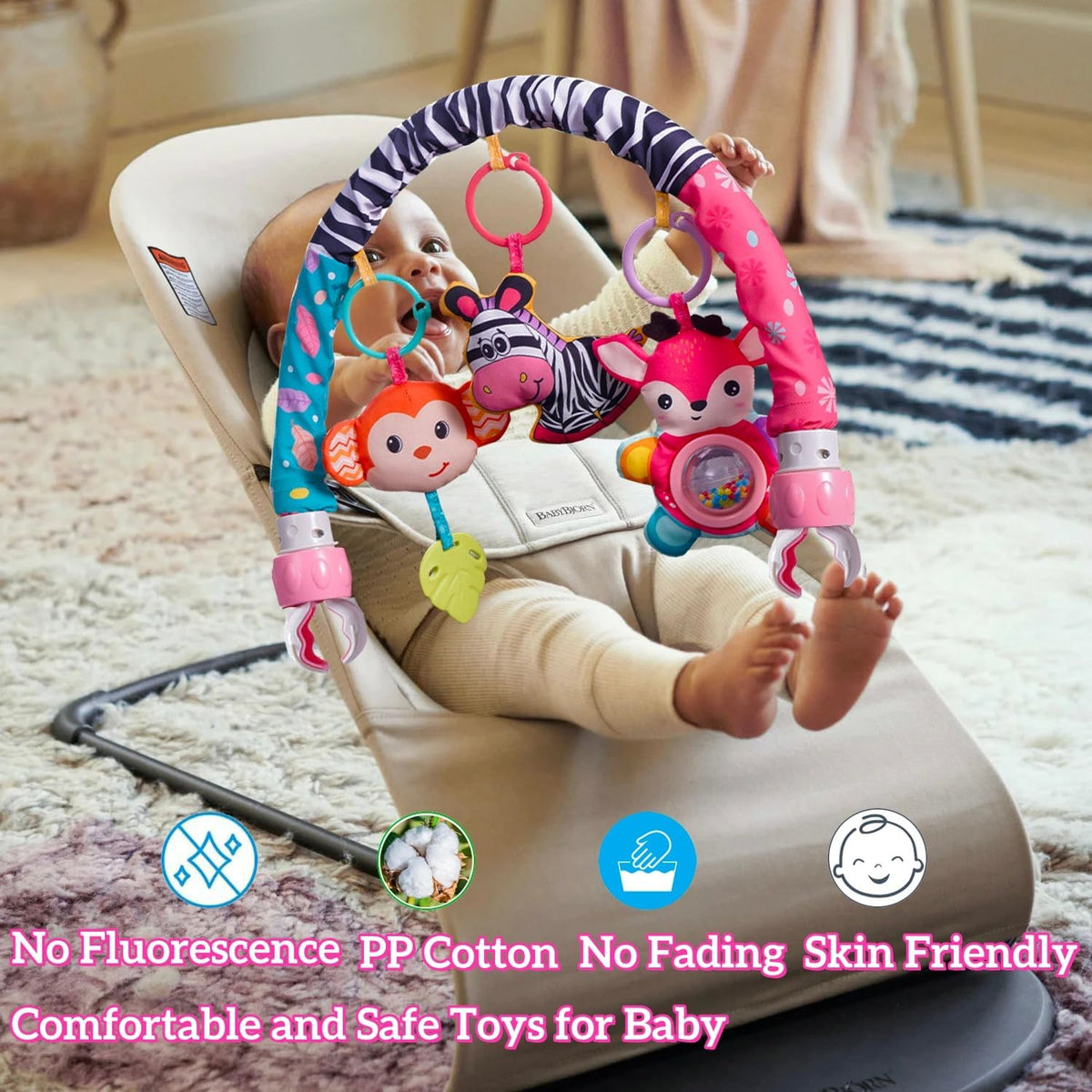 Crib Mobile for Girls, Baby Arch Mobile for Bassinet with Universal Clamps, Versatile Toy Bar for