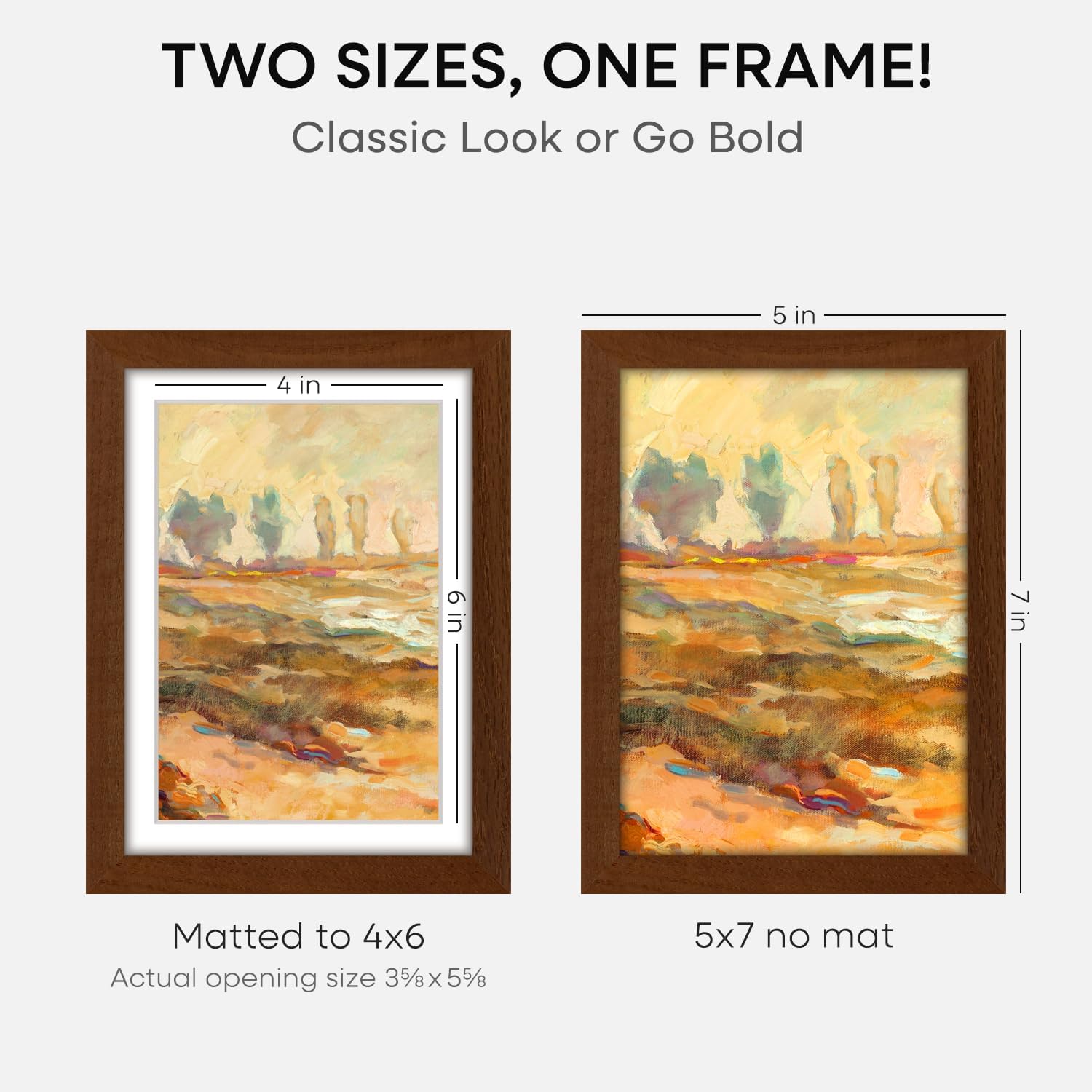 Homeforia 5x7 Brown Picture Frame, High End Dark Oak 5x7 Wooden Frames with Mat 4x6 Photo, 5 x 7