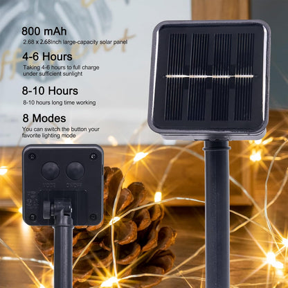 Solar String Lights for Outside,2 Pack 66FT 200 LEDs Solar Fairy Lights,Waterproof 8 Modes Button