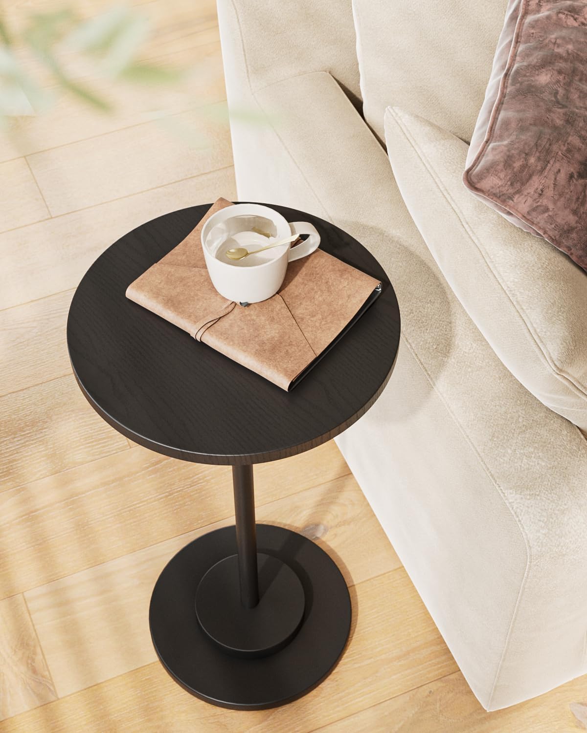Masupu Drink Table, Round Side Table for Small Spaces, Pedestal Side Table, Small End Table with