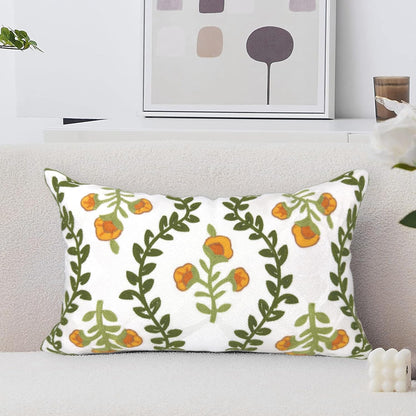 Alysheer Flower Embroidered Summer Decorative Lumbar Throw Pillow Cover 12"x 20", Farmhouse Cottage
