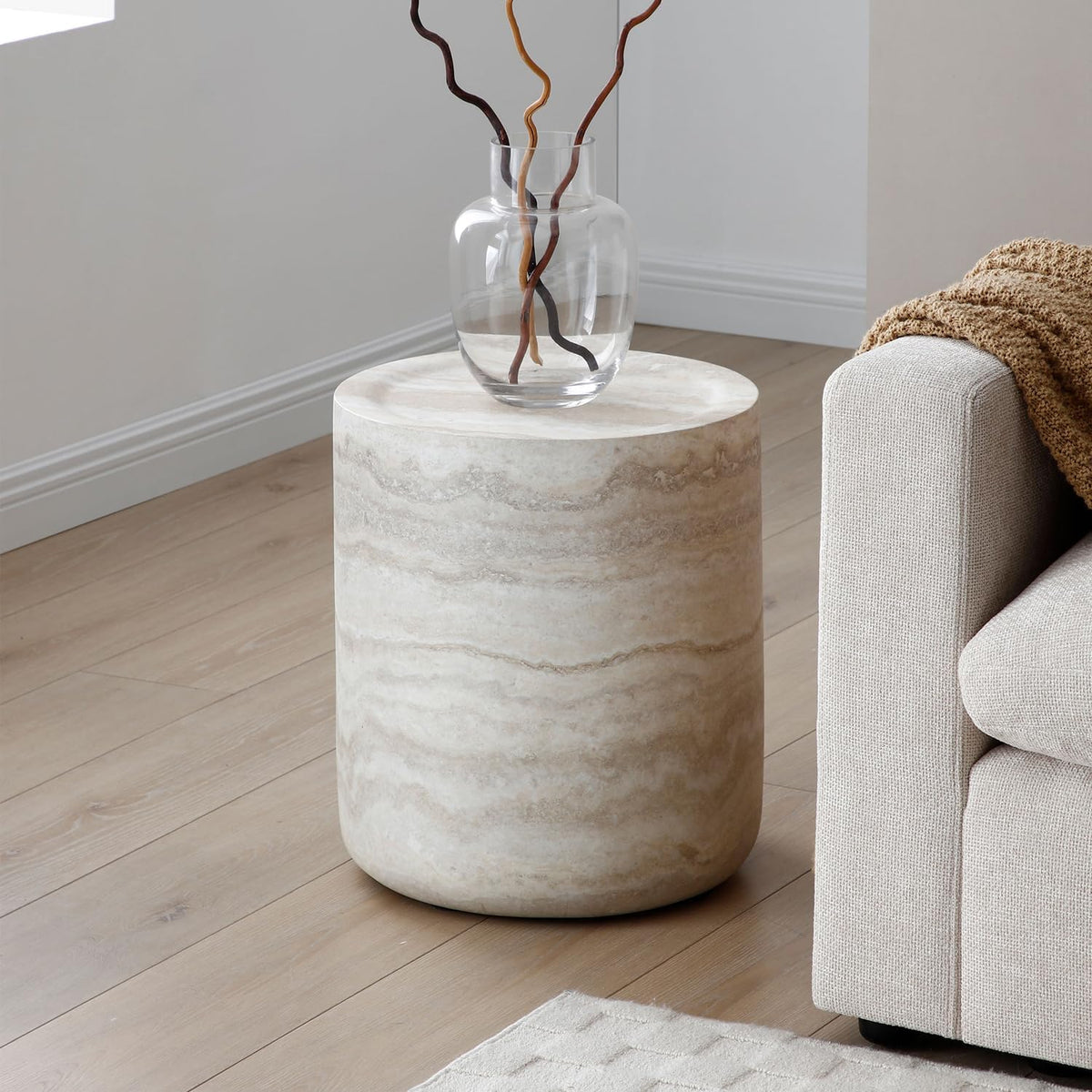 Faux Marble Coffee Table, Modern Round Coffee Table for Living Room, Circle Drum Coffee Side