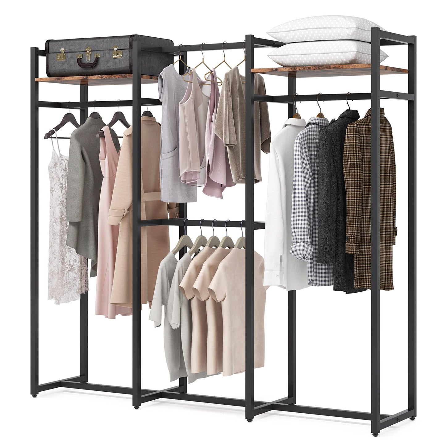 Tribesigns Garment Rack with Shelves and Hanging Rod (Dark Black)