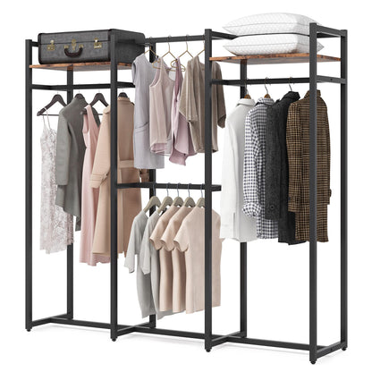 Tribesigns Garment Rack with Shelves and Hanging Rod (Dark Black)