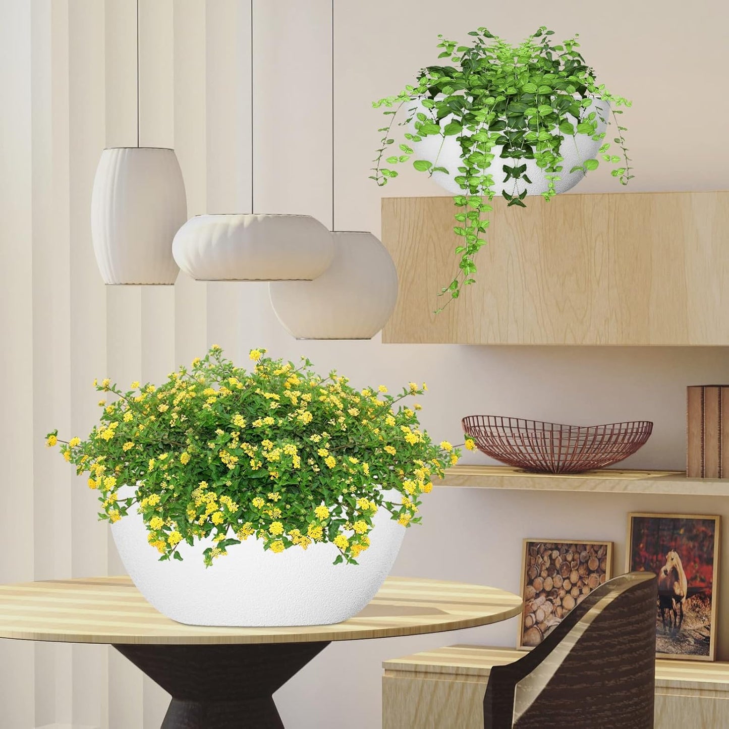 WOUSIWER 13 inch 2Pack Large Hanging Planters for Outdoor Indoor Plants with Drainage Holes and