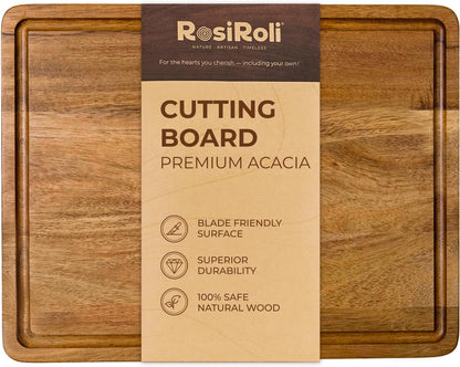 Acacia Wood Cutting Board for Kitchen - 0.8 inch Thick Wood Charcuterie Cheese Board with Side