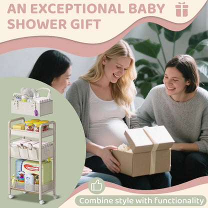 Baby Diaper Caddy Organizer and Storage,2In1 Baby Cart Organizer-Baby Diaper Caddy+3 Tier Rolling