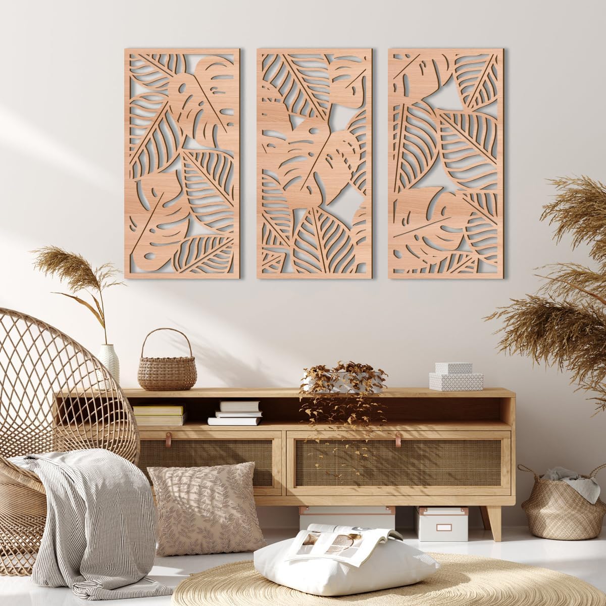 IARTTOP Leaf Wood Tropical Wall Art 15.9X32 Inch Carved Palm Leaves Wall Decor Coastal Monstera