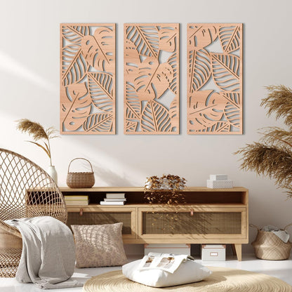 IARTTOP Leaf Wood Tropical Wall Art 15.9X32 Inch Carved Palm Leaves Wall Decor Coastal Monstera