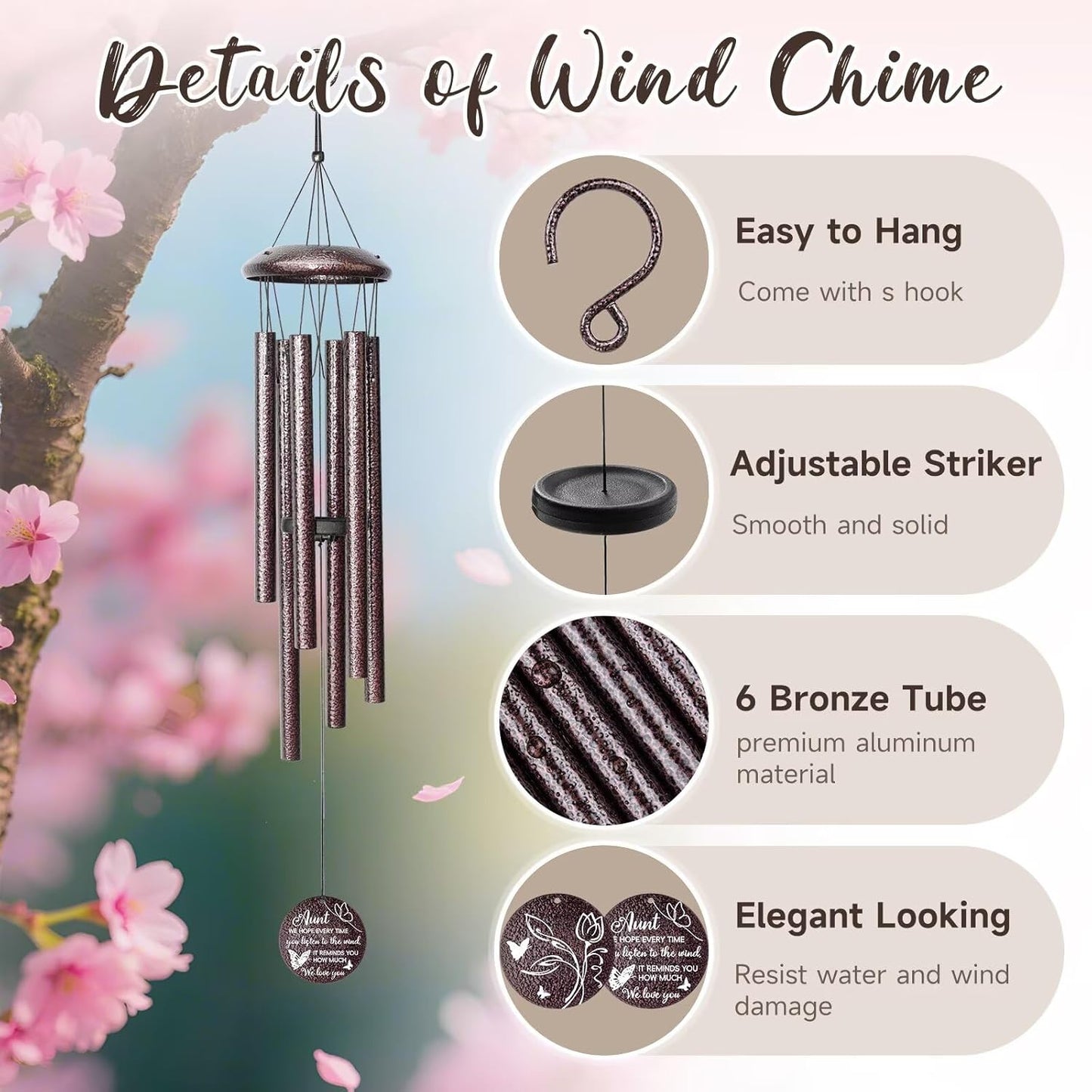 Gifts for Aunt, 25''Wind Chimes, Birthday Gifts for Aunt from Nephew Niece, Best Aunts Ever Gift