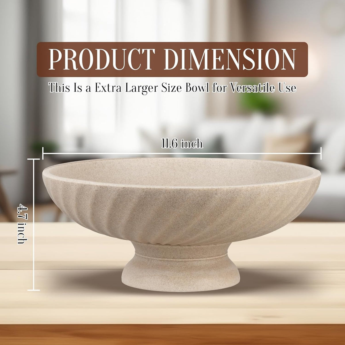 Large Resin Pedestal Decorative Bowl - Modern Fruit Bowl for Kitchen Counter - Handicraft Bowls for