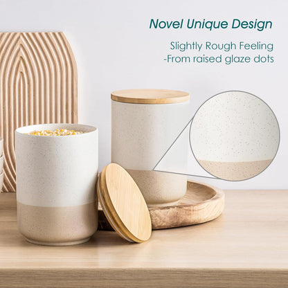 vancasso Sabine Large Ceramic Canister Set with Airtight Wood Lids - 2-Piece Kitchen Food Storage