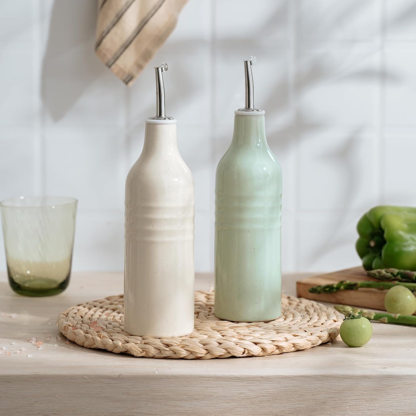 famiware Jupiter 16oz Ceramic Olive Oil Dispenser Bottle, Olive Oil and Vinegar Dispenser Bottle